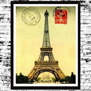 Paris Eiffel Tower France Vintage Style Art Print 8.5x11